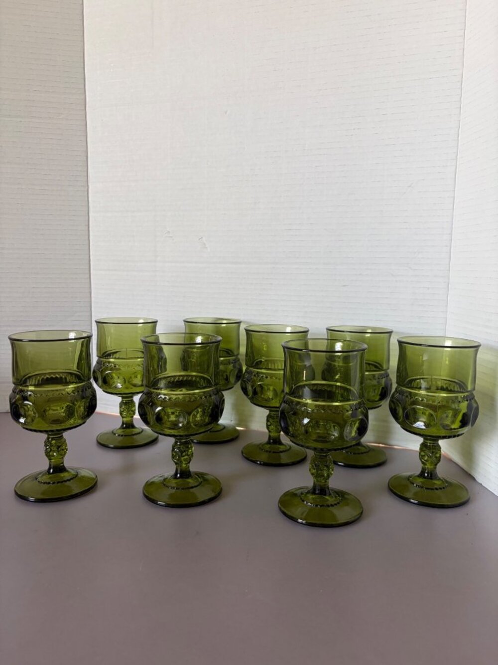 Vintage Indiana Glass ThumbprintAvocado Green Kings Crown
